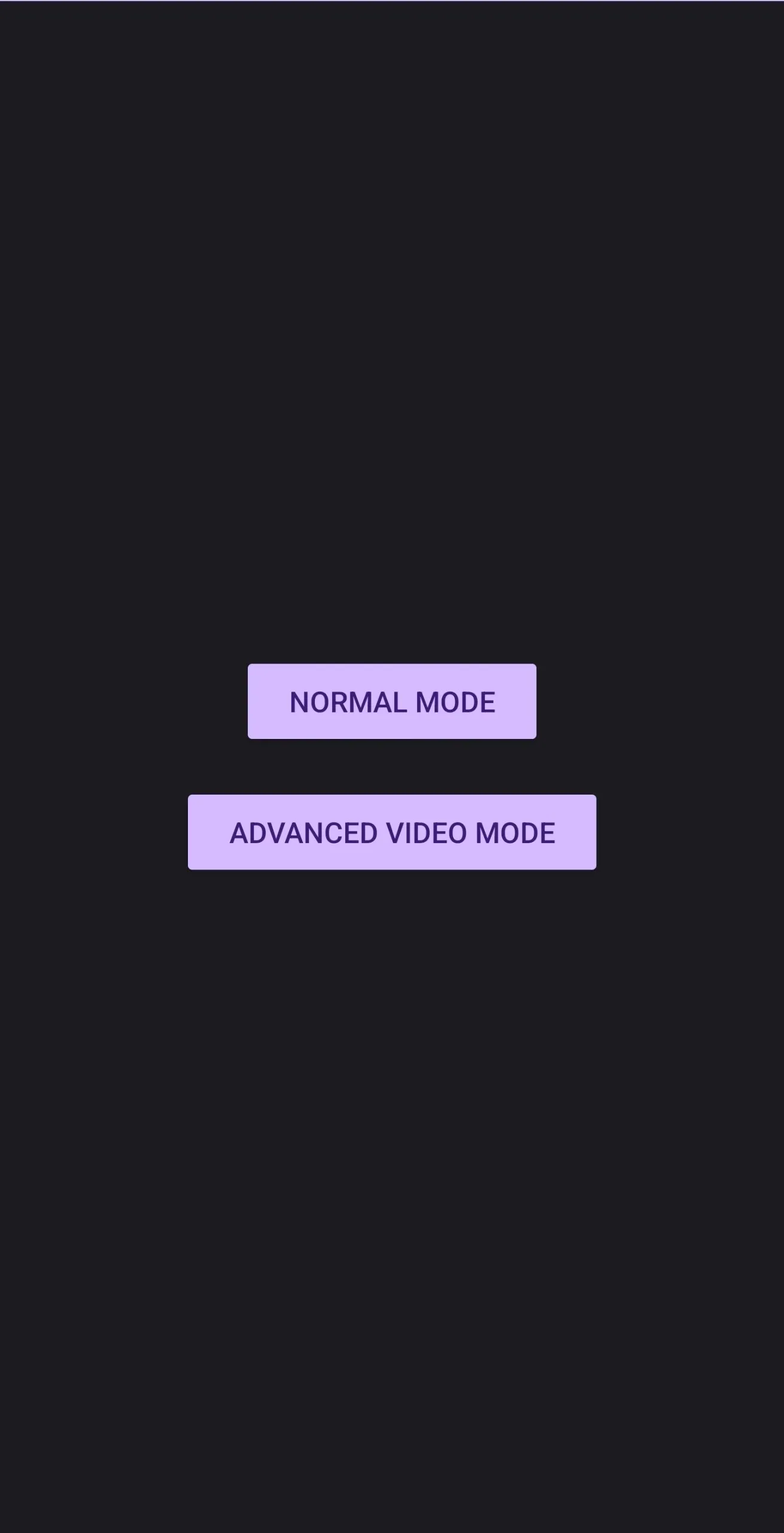 CamApp mode selection screen with Normal Mode and Advanced Video Mode buttons