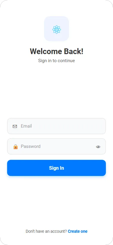 ChatUp sign-in screen with email and password fields